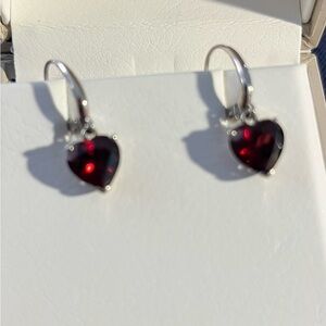 14kt White Gold Garnet Heart Earrings